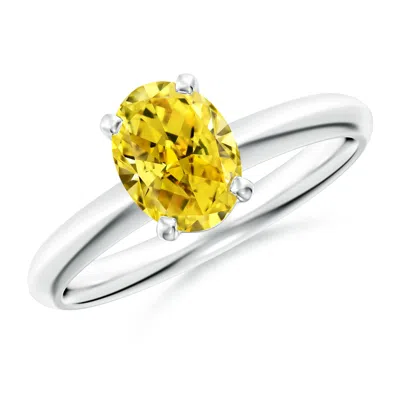 ANGARA OVAL LAB-GROWN FANCY INTENSE YELLOW DIAMOND SOLITAIRE KNIFE-EDGE SHANK ENGAGEMENT RING