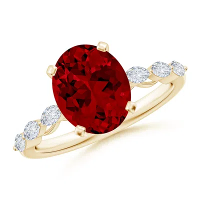 ANGARA OVAL LAB-GROWN RUBY ENGAGEMENT RING WITH MARQUISE DIAMONDS