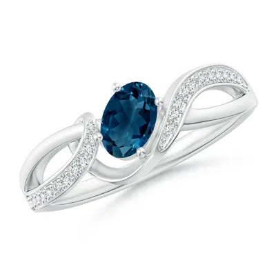 ANGARA OVAL LONDON BLUE TOPAZ TWISTED RIBBON RING WITH DIAMONDS