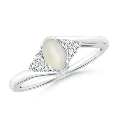 ANGARA OVAL MOONSTONE BYPASS RING WITH TRIO DIAMOND ACCENTS