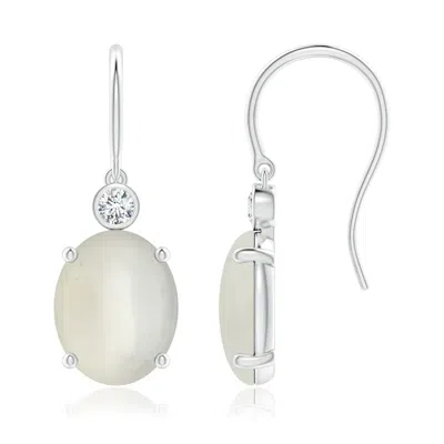 ANGARA OVAL MOONSTONE FISH HOOK EARRINGS WITH BEZEL-SET DIAMONDS