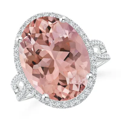 ANGARA OVAL MORGANITE COCKTAIL RING WITH DIAMOND HALO