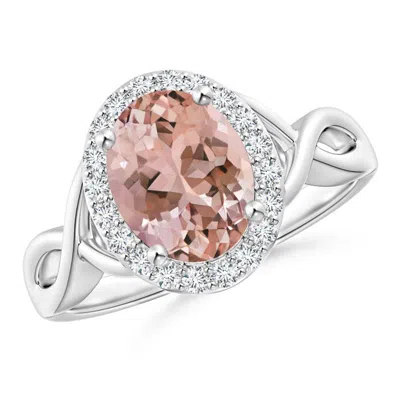ANGARA OVAL MORGANITE INFINITY RING WITH DIAMOND HALO
