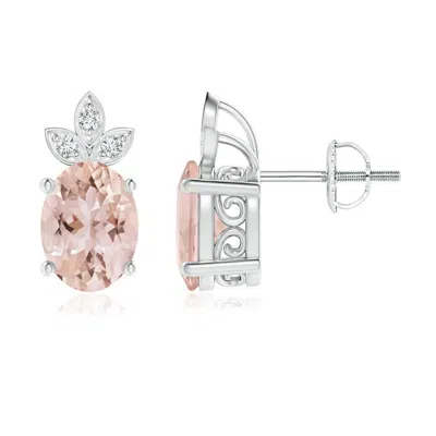 ANGARA OVAL MORGANITE SOLITAIRE STUDS WITH DIAMOND LEAF MOTIF