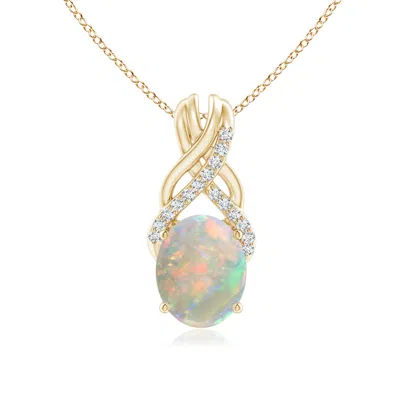 ANGARA OVAL OPAL CRISS CROSS PENDANT WITH DIAMONDS