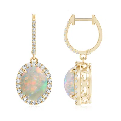 ANGARA OVAL OPAL DANGLE EARRINGS WITH DIAMOND HALO