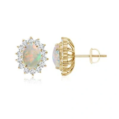 ANGARA OVAL OPAL FLOWER STUD EARRINGS WITH DIAMOND HALO