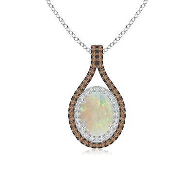 ANGARA OVAL OPAL LOOP PENDANT WITH COFFEE & WHITE DIAMONDS
