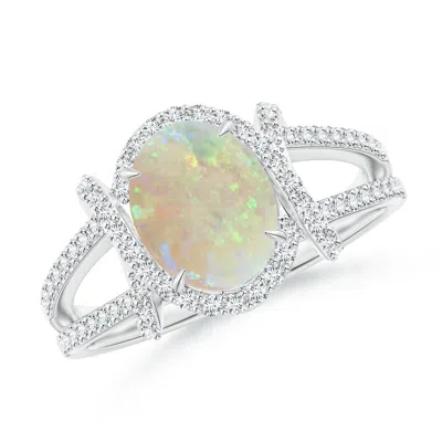 ANGARA OVAL OPAL SPLIT SHANK COCKTAIL RING WITH DIAMONDS