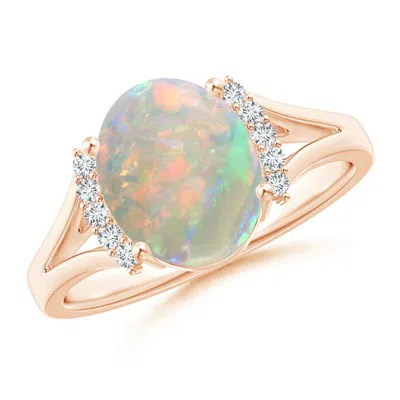 ANGARA OVAL OPAL SPLIT SHANK RING WITH DIAMOND COLLAR