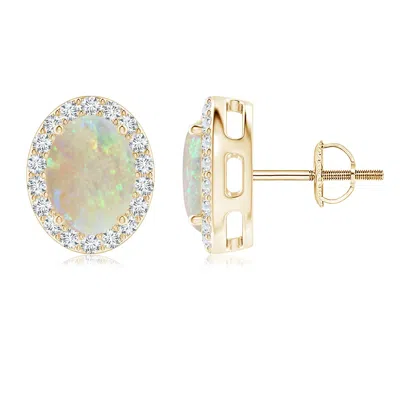ANGARA OVAL OPAL STUDS WITH DIAMOND HALO