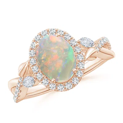 ANGARA OVAL OPAL TWISTED VINE RING WITH DIAMOND HALO