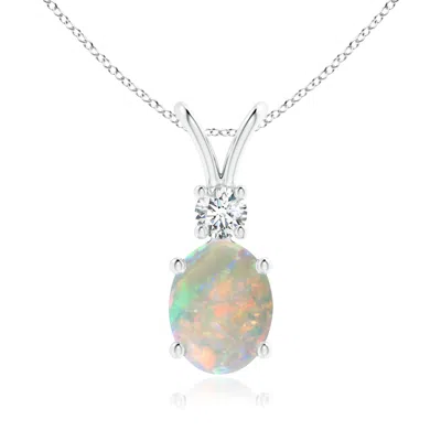 ANGARA OVAL OPAL V-BALE PENDANT WITH DIAMOND ACCENT