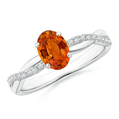 ANGARA OVAL ORANGE SAPPHIRE TWIST SHANK RING WITH DIAMONDS