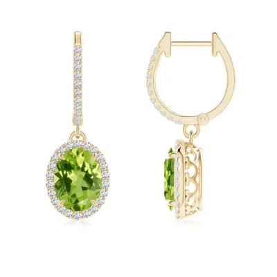 ANGARA OVAL PERIDOT DANGLE EARRINGS WITH DIAMOND HALO