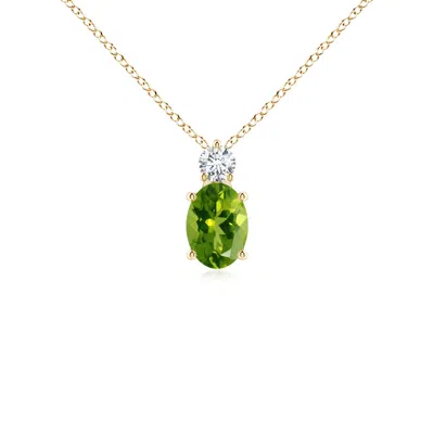 ANGARA OVAL PERIDOT SOLITAIRE PENDANT WITH DIAMOND