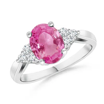 ANGARA OVAL PINK SAPPHIRE COCKTAIL RING WITH TRIO DIAMOND ACCENTS