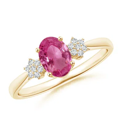 ANGARA OVAL PINK SAPPHIRE SOLITAIRE RING WITH DIAMOND CLUSTERS