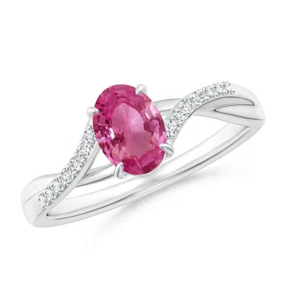 ANGARA OVAL PINK SAPPHIRE SPLIT SHANK RING WITH DIAMOND ACCENTS