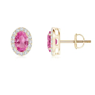 ANGARA OVAL PINK SAPPHIRE STUDS WITH DIAMOND HALO