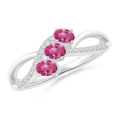 ANGARA OVAL PINK SAPPHIRE THREE STONE BYPASS RING WITH DIAMONDS