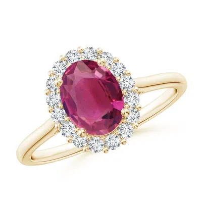 ANGARA OVAL PINK TOURMALINE RING WITH FLORAL DIAMOND HALO