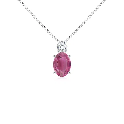 ANGARA OVAL PINK TOURMALINE SOLITAIRE PENDANT WITH DIAMOND