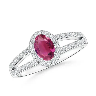ANGARA OVAL PINK TOURMALINE SPLIT SHANK HALO RING