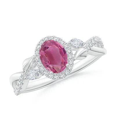 ANGARA OVAL PINK TOURMALINE TWISTED VINE RING WITH DIAMOND HALO