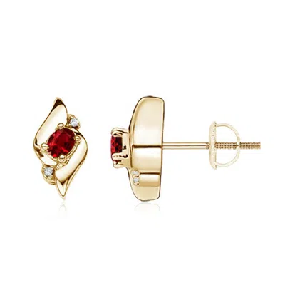 ANGARA OVAL RUBY AND DIAMOND SHELL STUD EARRINGS