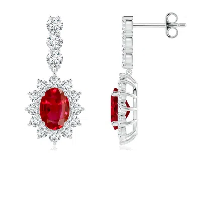 ANGARA OVAL RUBY FLORAL HALO DANGLE EARRINGS
