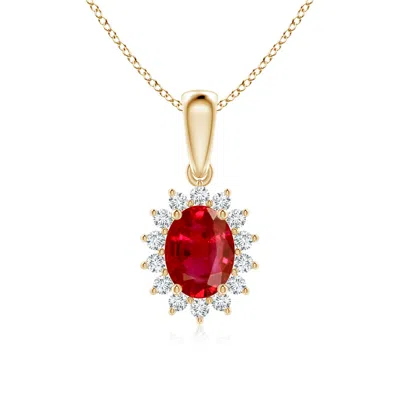 ANGARA OVAL RUBY PENDANT WITH FLORAL DIAMOND HALO