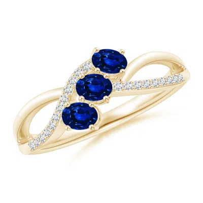 ANGARA OVAL SAPPHIRE THREE STONE BYPASS RING WITH DIAMONDS