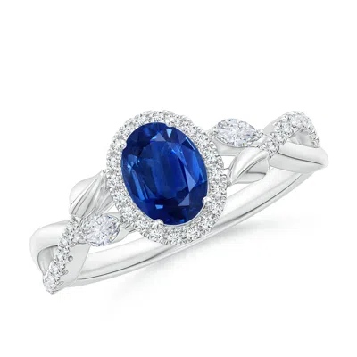 ANGARA OVAL SAPPHIRE TWISTED VINE RING WITH DIAMOND HALO
