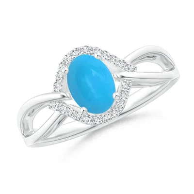 ANGARA OVAL-SHAPED TURQUOISE ENTANGLED SPLIT SHANK RING WITH HALO