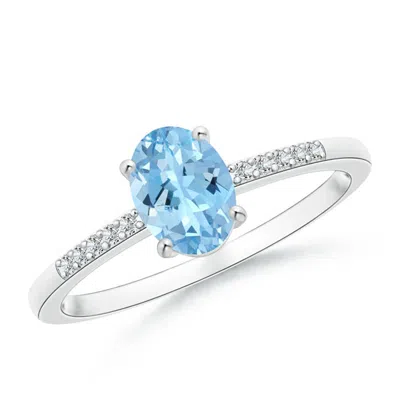ANGARA OVAL SOLITAIRE AQUAMARINE RING WITH DIAMOND ACCENTS