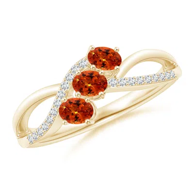 ANGARA OVAL SPESSARTITE THREE STONE BYPASS RING WITH DIAMONDS