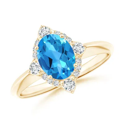 ANGARA OVAL SWISS BLUE TOPAZ COMPASS RING WITH DIAMOND HALO