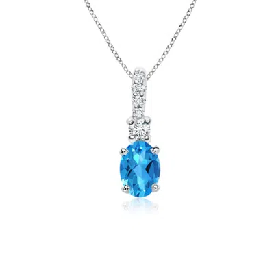 ANGARA OVAL SWISS BLUE TOPAZ PENDANT WITH DIAMOND BALE