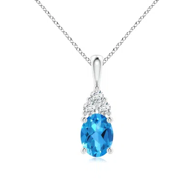 ANGARA OVAL SWISS BLUE TOPAZ SOLITAIRE PENDANT WITH TRIO DIAMOND