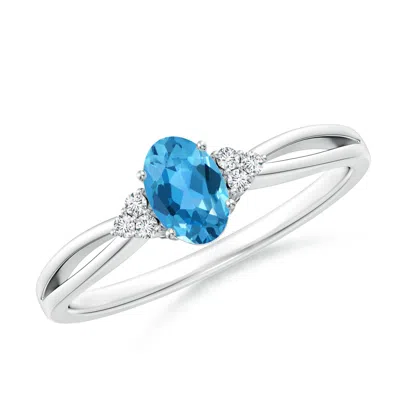 ANGARA OVAL SWISS BLUE TOPAZ SPLIT SHANK RING WITH TRIO DIAMONDS