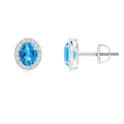 ANGARA OVAL SWISS BLUE TOPAZ STUDS WITH DIAMOND HALO