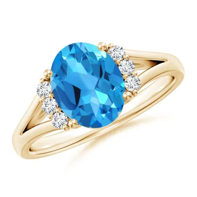 ANGARA OVAL SWISS BLUE TOPAZ WITH ROUND DIAMOND COLLAR RING