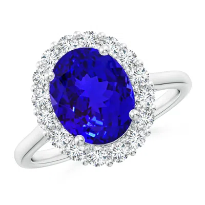 ANGARA OVAL TANZANITE ENGAGEMENT RING WITH FLORAL DIAMOND HALO