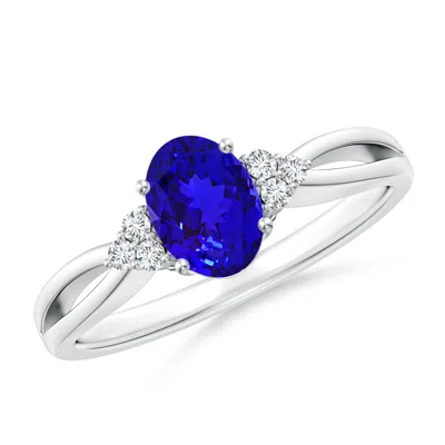 ANGARA OVAL TANZANITE SPLIT SHANK RING WITH TRIO DIAMONDS