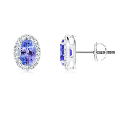 ANGARA OVAL TANZANITE STUDS WITH DIAMOND HALO