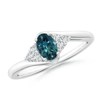 ANGARA OVAL TEAL MONTANA SAPPHIRE BYPASS RING WITH TRIO DIAMOND ACCENTS