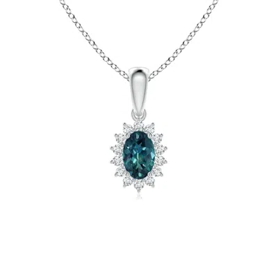 ANGARA OVAL TEAL MONTANA SAPPHIRE PENDANT WITH FLORAL DIAMOND HALO