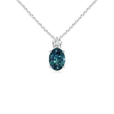 ANGARA OVAL TEAL MONTANA SAPPHIRE SOLITAIRE PENDANT WITH DIAMOND