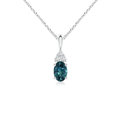 ANGARA OVAL TEAL MONTANA SAPPHIRE SOLITAIRE PENDANT WITH TRIO DIAMOND